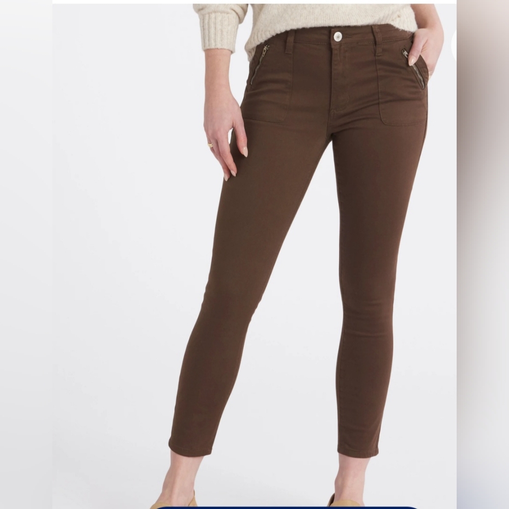 STS Blue Brown Cropped Skinny Jeans Zipper Detail on Pockets, Size 6